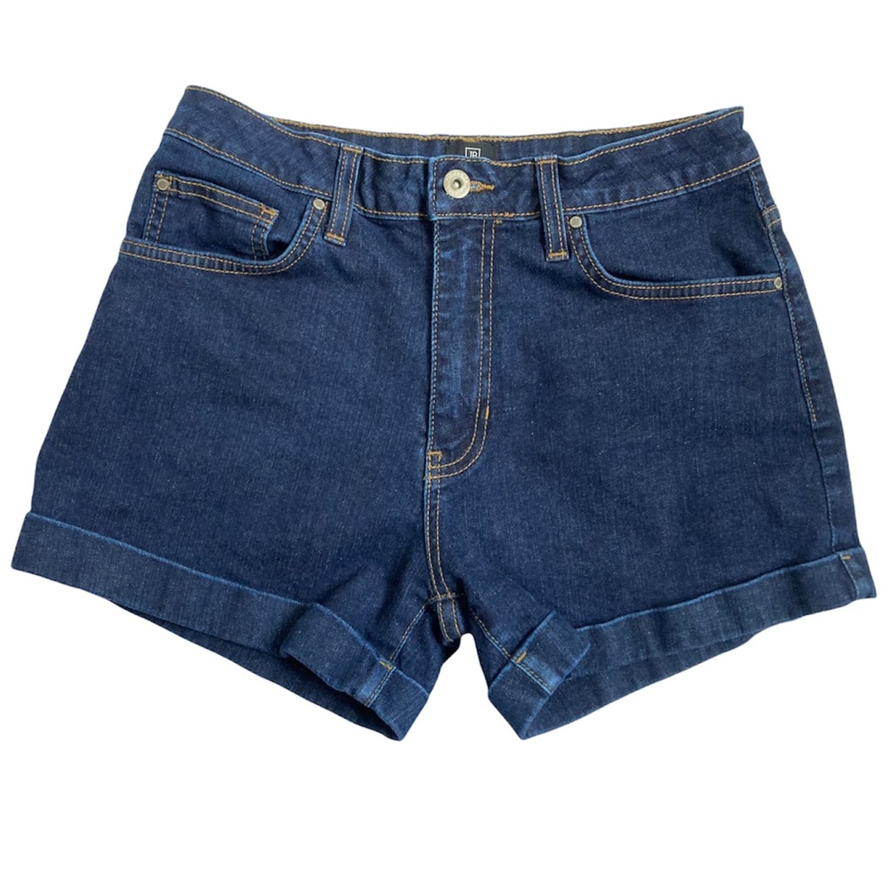 Just Black: High Waist Denim Shorts with Stretch in Dark Wash | Sz L